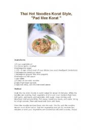 English Worksheet: Pad Mee Korat ( stir fried noodles )