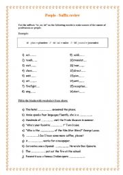 English Worksheet: People - Suffix Review