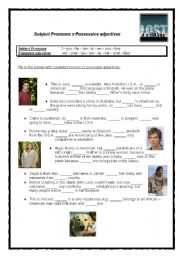 English Worksheet: Subject Pronouns x Possessive adjectives