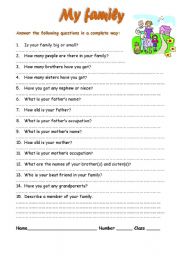 English Worksheet: My family