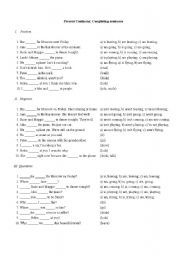 English Worksheet: Present Continous - Completing senstences