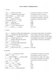 English worksheet: Present Continous - Completing senstences