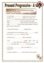 English Worksheet: Present continuous - a test