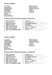 English worksheet: Greetings