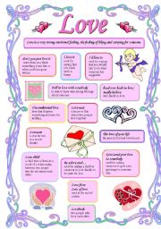 English Worksheet: Love (2 pages) words and expressions with LOVE + exercise
