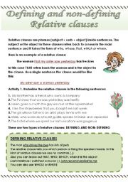 English Worksheet: About relative clauses (2 pages)