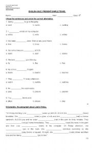 English worksheet: present simple quiz