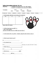English Worksheet: Freetime activities with play, do, and go. could / can, cant, couldnt. 