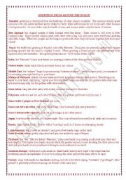 English Worksheet: greetings from around the  world