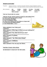 English Worksheet: Customer, assistant conversation for shopping.