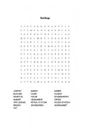 English Worksheet: Buildings Wordsearch and Crossword