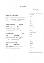English worksheet: The Red Dress by Dorothy Parker - close exercise