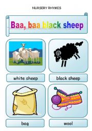 English Worksheet: Nursery rhymes - BAA, BAA, BLACK SHEEP  - 3 pages