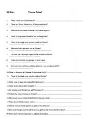 English Worksheet: Simple UK Quiz