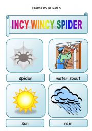 English Worksheet: Nursery rhymes - INCY WINCY SPIDER - 2 pages