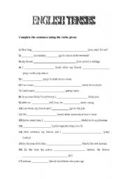 English Worksheet: English Verb Tenses