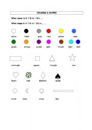 English Worksheet: colours and shapes : lesson