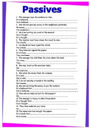 English Worksheet: active to passive transformation GRAMMAR WORKSHEET 15