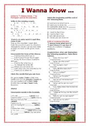 English Worksheet: Grammar Through Songs: I Wanna Know