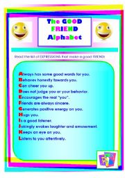 English Worksheet: The good friend alphabet