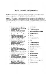 English Worksheet: Bill of Rights Vocubulary