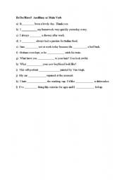 English worksheet: Be/Do/Have?  Auxiliary or Main Verb