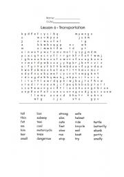 English Worksheet: Word Search - Transportation