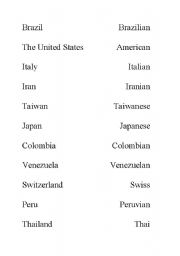 English worksheet:  Countries/Nationalities Kinesthetic