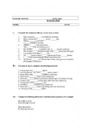 English worksheet: past simple, verb to be, any and some 