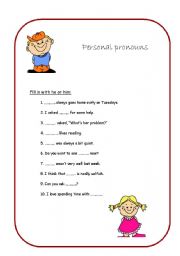 English Worksheet: Personal pronouns - he or him