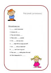 English Worksheet: Personal pronouns - we or us.
