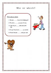 English worksheet: Who or which?