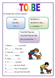English Worksheet: TO BE - 2 pages - for beginners