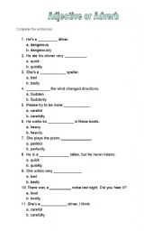 English Worksheet: Adjective or Adverb