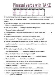 English Worksheet: phrasal verbs with take and come