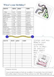 English Worksheet: When is your birthday