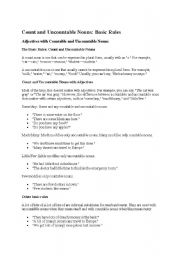 English Worksheet: Count and Uncountable nouns