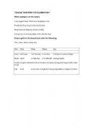 English worksheet: TONGUE TWISTERS