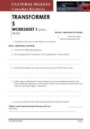 English Worksheet: Transformers Worksheet 1