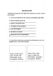 English worksheet: negative form