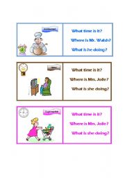 English Worksheet: cards to review time/location/present conitnuous