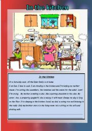 English Worksheet: In the Kitchen- present continuous