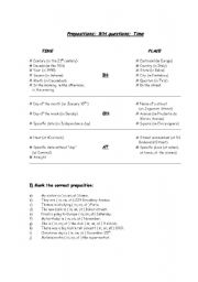 English worksheet: Prepositions; WH questions; Time  