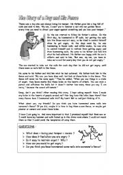 English Worksheet: The Story of a Boy and His Fence
