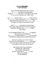 English Worksheet: Do you remember? (Jack Johnson) - past simple