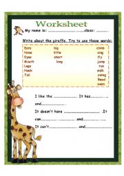 English Worksheet: write about giraffe