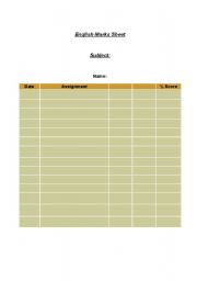 English Worksheet: marks sheet