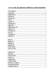English worksheet: list of verbs and adjectives