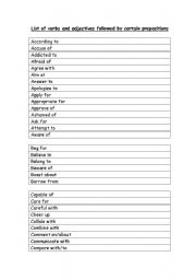 English Worksheet: list of verbs and adjectives