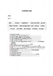 English worksheet: vocabulary quiz